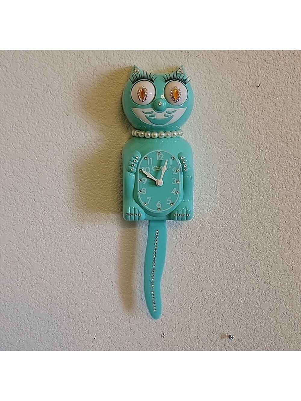 Vintage Jeweled Lady Turquoise Kit-Cat Klock clock SUPER RARE - Picture 3 of 5